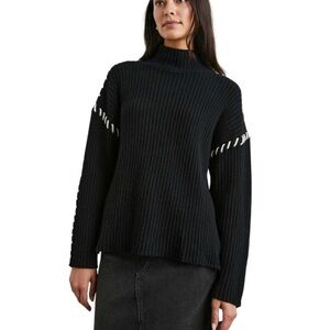 Rails Black Ribbed Turtleneck Sweater With Stitching Details
